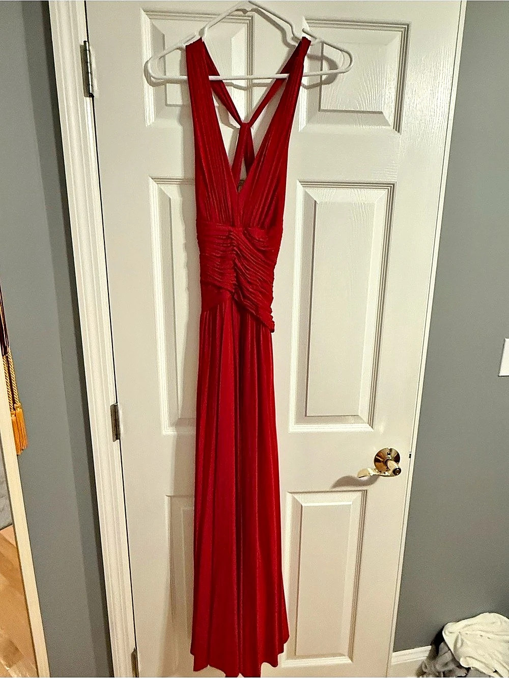 BCBGMAXAZRIA Ruched Maxi Dress in Red Size Medium Like New